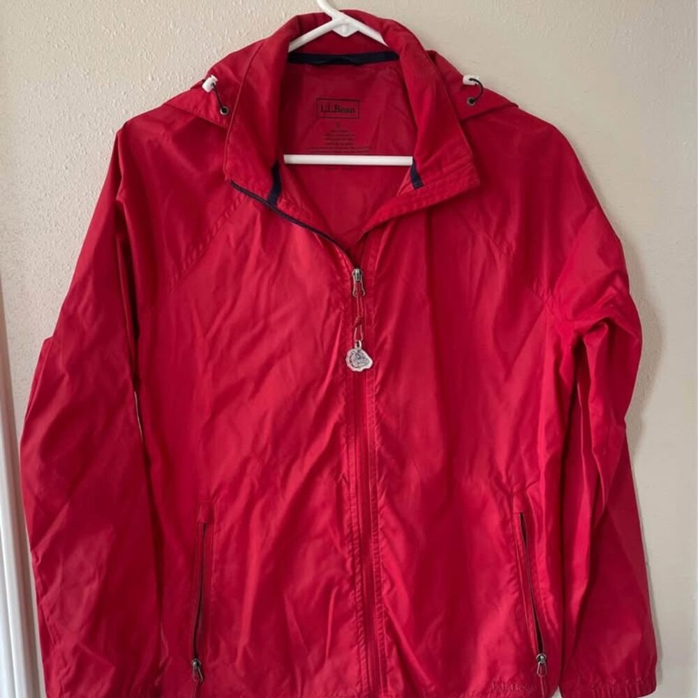 LL Bean Women's Small Red Nylon Hooded Windbreaker
